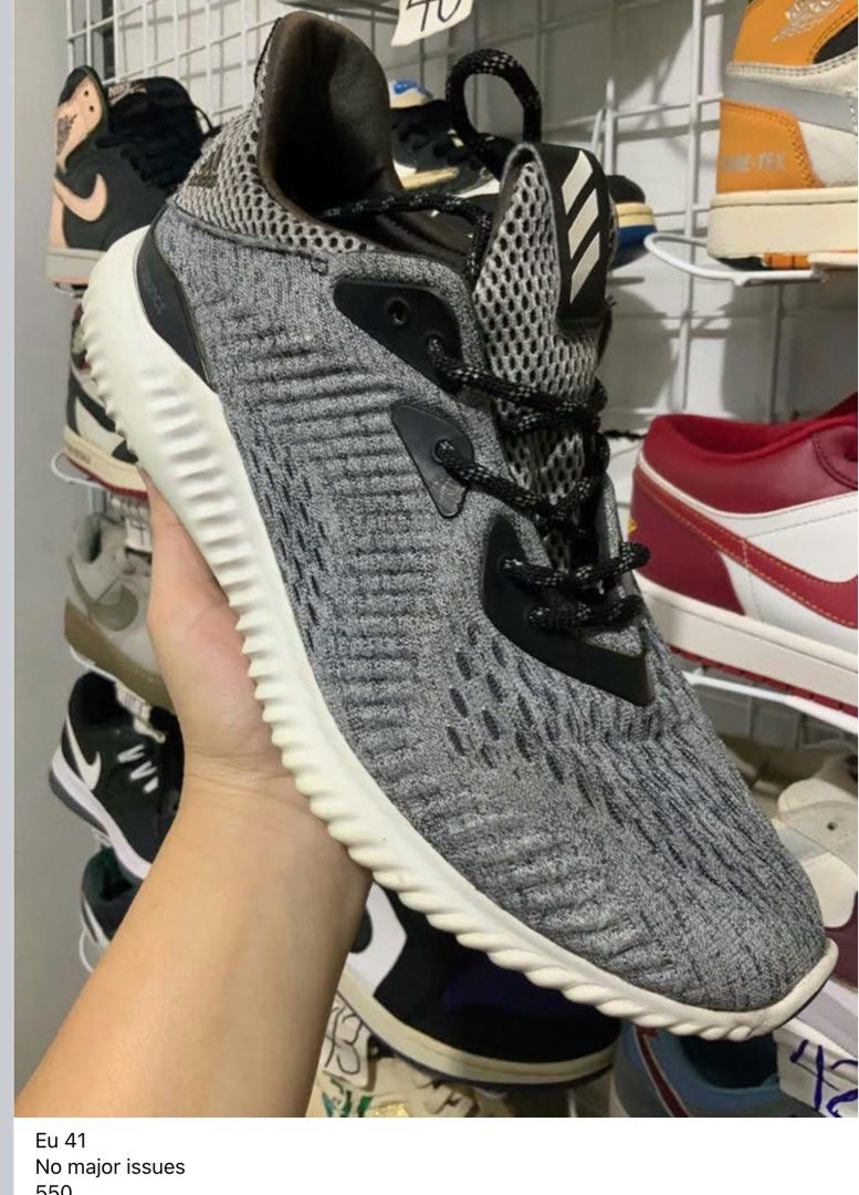 Adidas AlphaBounce EM Grey Size EU 41 (Category: Sneakers) located in Caloocan City. Submitted by Twinsters_2nd (Listing ID 1470260247, Image 1). Description: - Brand: Adidas - Model: AlphaBounce EM - Color: Grey - Size: EU 41 - Condition: Clean, no major issues - Upper: Engineered mesh with sock-like fit - Cushioning: Flexible Bounce midsole - Ideal for: Daily running or training - payment first, sh0pee checkout - loc: Camarin, Caloocan.