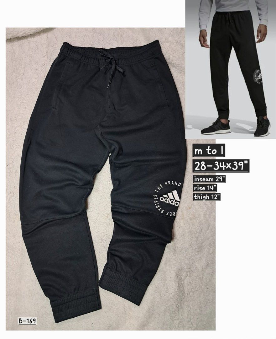 Adidas Black Joggers Sweatpants (Category: Joggers) located in Baguio. Submitted by padisellsz (Listing ID 1470254032, Image 1). Description: - 100% Authentic Adidas black joggers - Very good condition - Eco-friendly: Made from 100% recycled polyester - Design: Iconic round Adidas logo near left knee & 3 white stripes on back right hip - Fit & Comfort: Elastic waistband with adjustable drawstrings & cuffed ankles - Practicality: Equipped with con