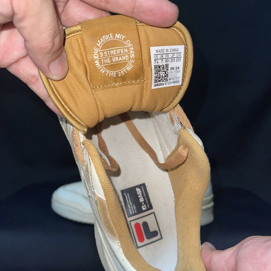 Adidas Forum Low White Tan US 7.5 (Category: Sneakers) located in Bulacan. Submitted by ogieeee (Listing ID 1470236459, Image 2). Description: - Brand: Adidas Forum Low - Colorway: White and Tan - Size: US 7.5 / EUR 40.5 / CM 25.5 - Design: Classic basketball-inspired low top with perforated toe box and ankle strap - Style: Versatile neutral tones, perfect for any casual outfit - Condition: Closet clean-out find, priced to move quickly.