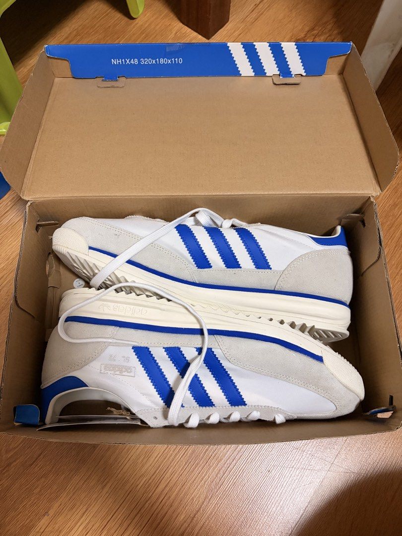 Adidas SL 72 RS White Blue (Category: Sneakers) located in Quezon City. Submitted by nrmnmcm__ (Listing ID 1470261073, Image 3). Description: - Model: Adidas Originals SL 72 RS - Color: White with blue stripes - Size: US 10.5 / UK 10 - Condition: Brand new, unworn with original tags attached - Packaging: Original blue Adidas shoebox included RFS: Decluttering Price is negotiable. Can send more pictures and videos upon request. MOP: Gcash or BPI. 
