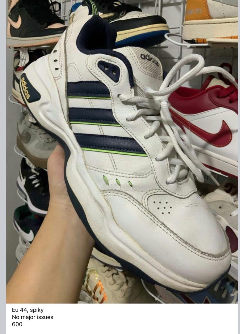Adidas Strutter White Dark Blue Men's Sneakers (Category: Sneakers) located in Caloocan City. Submitted by Twinsters_2nd (Listing ID 1470262593, Image 1). Description: - Brand/Model: Adidas Strutter - Colorway: White and Dark Blue - Size: EU 44 - Design: Chunky silhouette with classic three stripes - Condition: Normal signs of wear on upper leather and soles, solid for daily casual wear - payment first, sh0pee checkout - loc: Camarin, Caloocan.