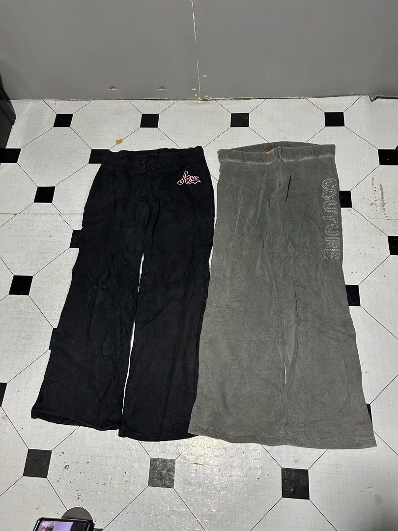 Aero and Juicy Couture Sweatpants Bundle (Category: Joggers) located in San Simon. Submitted by ericdeinla69664 (Listing ID 1470286244, Image 1). Description: - Bundle of 2 comfy wide-leg lounge pants - 1x Black Aeropostale (drawstring waist, hip logo) - 1x Grey Juicy Couture (rhinestone text down the leg) - Material: Soft cotton blend for everyday wear - Condition: Great, selling both as a set.