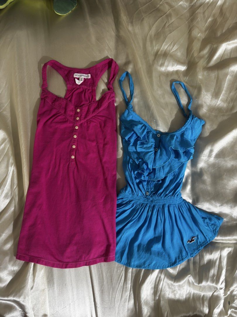 aeropostale & hollister bundle only (Category: Sleeveless) located in Legazpi City. Submitted by bouxloset (Listing ID 1470192122, Image 2). Description: aeropostale - pink | xs hollister - blue | m (like small) for bundle only. ₱700+sf.