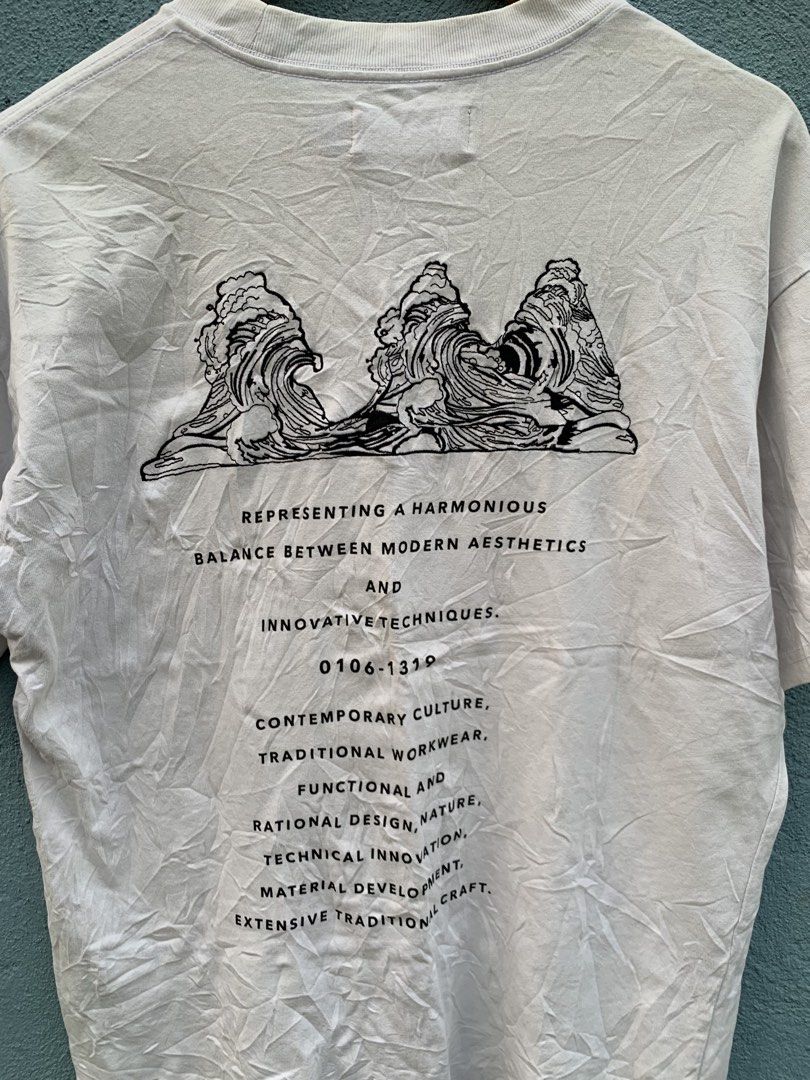 Aftermaths Graphic Tee White Size Small (Category: Tshirts & Polo Shirts ) located in Manila. Submitted by rommelx-07 (Listing ID 1470257228, Image 3). Description: - Brand: Aftermaths - Size: Small - Color: White with black back graphic - Details: Small chest logo, bold wave back print, purple heritage neck tag, woven hem patch - Fit: Relaxed everyday fit - Material: Comfortable cotton - Condition: Clean piece, highly versatile for denim or carg
