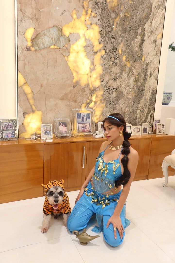 Aladdin & Jasmine Costume (Category: Sets or Coordinates) located in Quezon City. Submitted by carmiizzle (Listing ID 1470176330, Image 2). Description: Aladdin: Vest, hat & lamp included Jasmine: Wig, headband, top & pants, necklace. (No earrings included.).