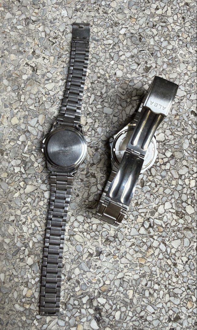 ALBA and Q&Q (Category: Luxury Watches) located in Calamba. Submitted by transitory (Listing ID 1470160564, Image 2). Description: For Sale Vintage wrist watch ALBA (glass chip) Q&Q Superior (without lock) ₱1,900 only for 2 watches both working, new battery installed visible wear and tear see photos included Calamba,Laguna location J&T or Lalamove c/o buyer Pm or comment for faster deal Salamat.