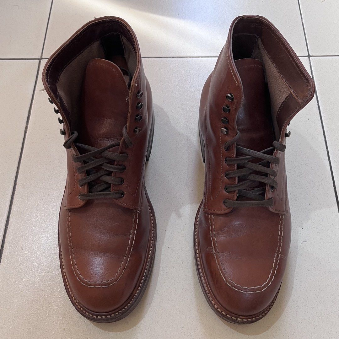 Alden 405 Indy Boots (Category: Boots) located in Dasmarinas. Submitted by sjo101 (Listing ID 1470246483, Image 3). Description: Alden 405 boots in brown cowhide leather, the famous Indy style. Leather has natural creasing and minor scuffs from regular wear. Soles have plenty of life left. Trubalance Last Size 8E (will fit US8.5 to 9).