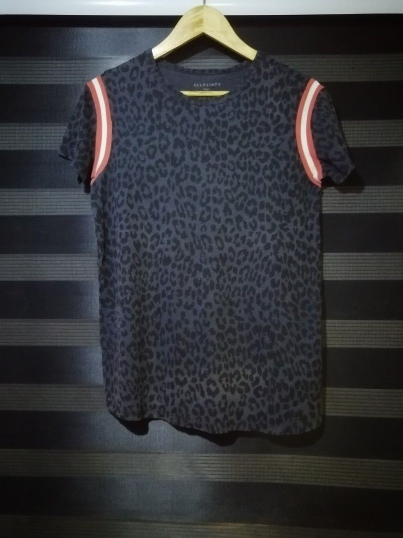 All saints leopard shirt (Category: Shirts) located in Caloocan City. Submitted by anthriftdepot (Listing ID 1470304583, Image 2). Description: Dimes 26x18 (small on tag) Good condition No major issue Color rate 9 /10 Check photo for reference North Caloocan area.