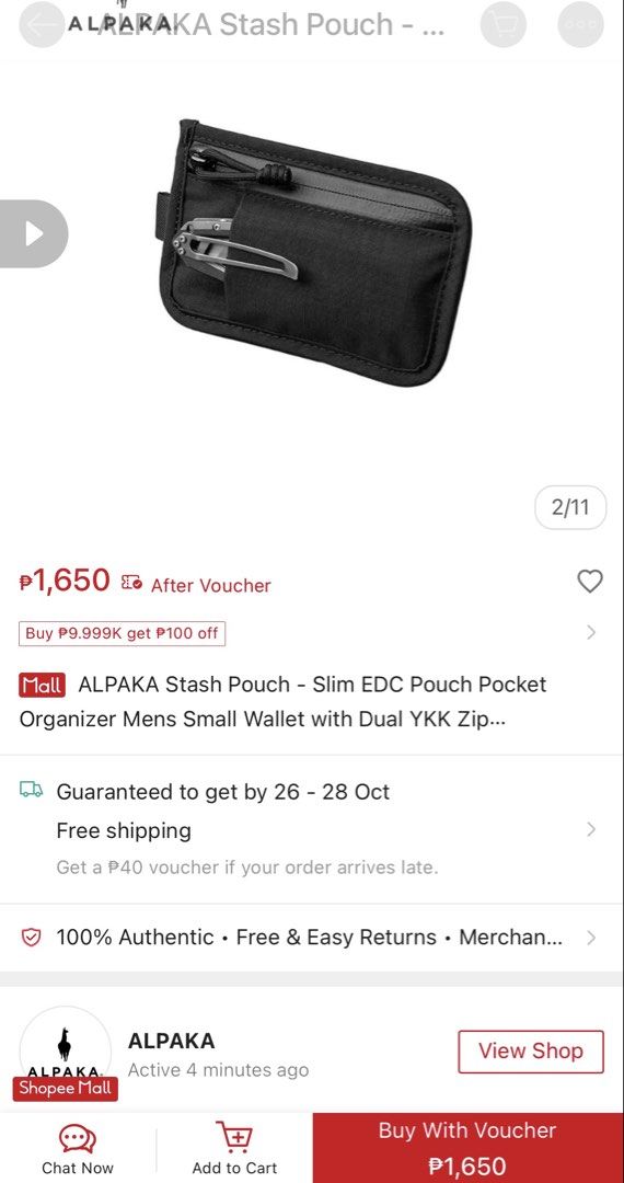 Alpaka Stash Pouch Axoflux 210D (Category: Belt bags, Clutches and Pouches) located in Cabanatuan. Submitted by quaranthingsformen (Listing ID 1470226497, Image 3). Description: RFS: decluttering SRP: 1,700php Key Features: -Front pocket with YKK AquaGuard zipper and paracord pull -1 card slot -Back pocket with YKK standard zipper and paracord pull -HUB ecosystem compatible (HUB Accessories sold separately) Dimensions: Height: 9.0cm (3.5”) Width:
