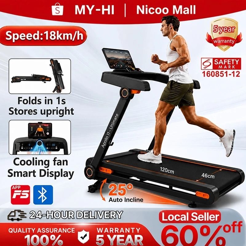 Apollo 11 Ultimate Folding Treadmill Speed 18km/h Auto Incline, Sports ...