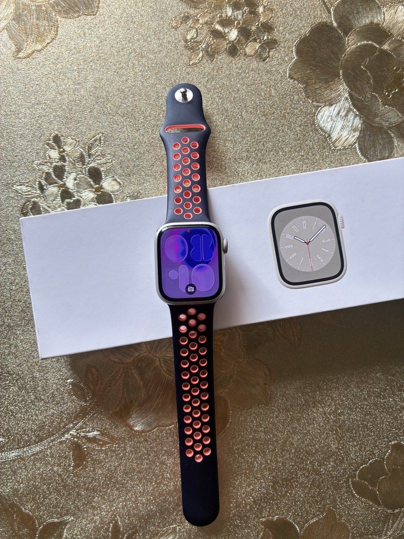 Apple Watch Series 8 41mm (Category: Wearables & Smart Watches) located in Caloocan City. Submitted by klndr (Listing ID 1470143623, Image 1). Description: With box, charger and nike strap original 90% battery health No performance issues rfs: need funds Can do lalamove or grab express .