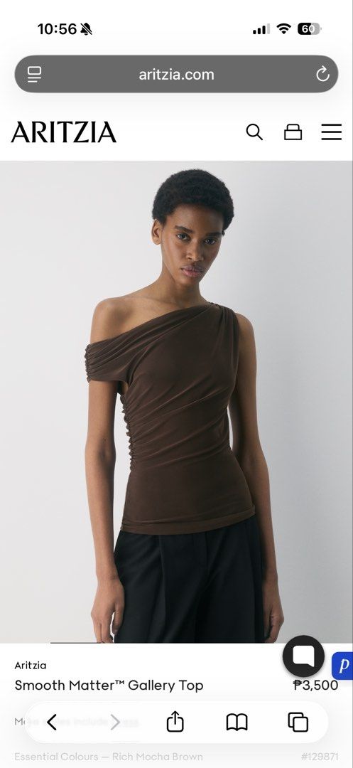 Aritzia Smooth Matter™ Gallery Top (Category: Blouses) located in Manila. Submitted by angeladeclutters (Listing ID 1470166045, Image 2). Description: Brand new but I already removed the tag! Size is M but best fits XS - S! Rfs: decluttering.