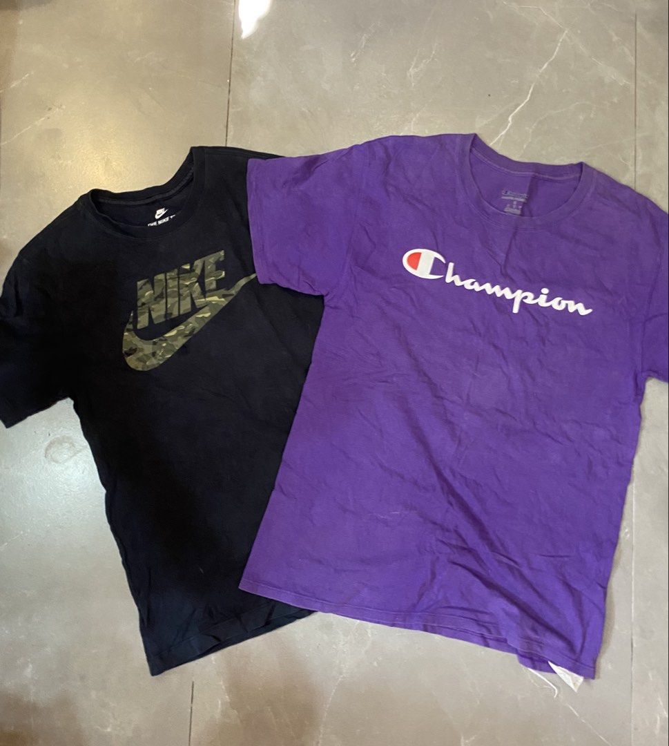 ASPACK 250 (Category: Tshirts & Polo Shirts ) located in Cainta. Submitted by rurufinds (Listing ID 1470202109, Image 1). Description: Purple Champion Shirt Good condition -L: 28 -W: 20 Php 149 +Sf Nike camou logo shirt Signs of usage 3 Pinholes see pic -L: 26 -W: 20 Php 149 + Sf Aspack price 250 + Sf Cainta location.