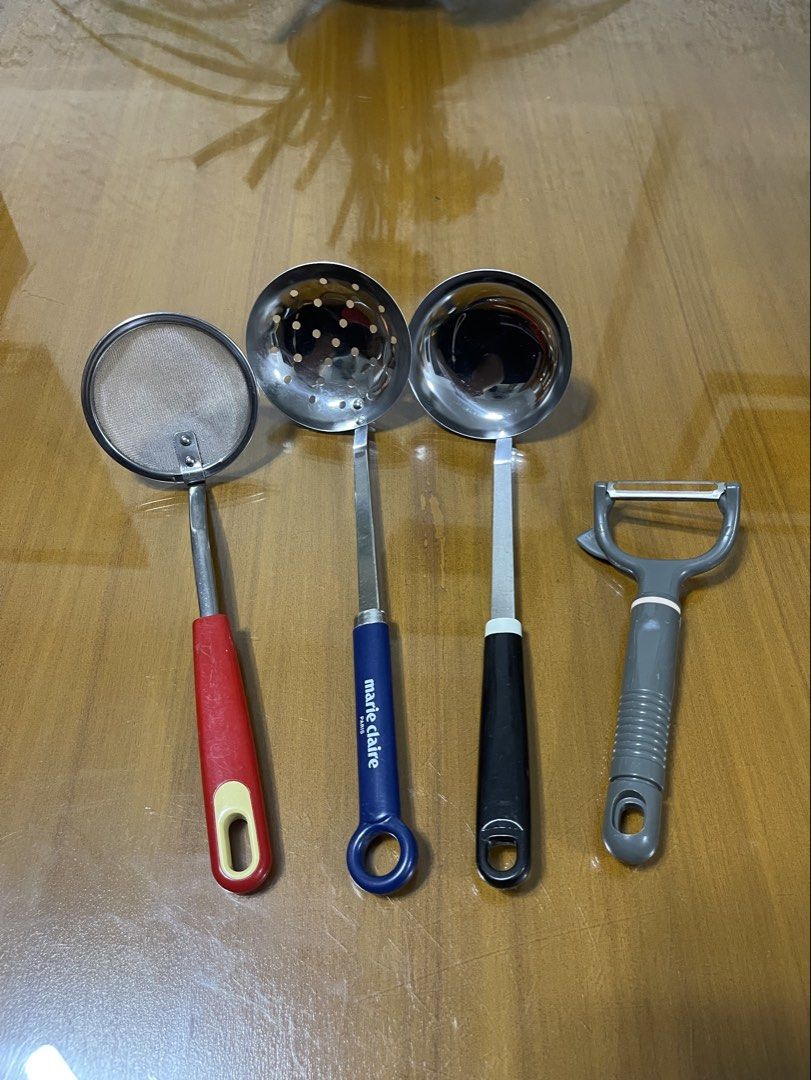 Assorted Kitchen Utensils (Category: Other Kitchenware & Tableware) located in Quezon City. Submitted by doublelkitchenware (Listing ID 1470210850, Image 2). Description: Assorted Kitchen Utensils Made in Japan Kai Stainless Steel Scum fryer ladle 25cm Marie Claire Stainless Ladle 28cm Soup Ladle 27cm Peeler 16.5cm Minimal sign of usage Pick up or shipping via lalamove Provincial 🚚j&t Novaliches Qc.
