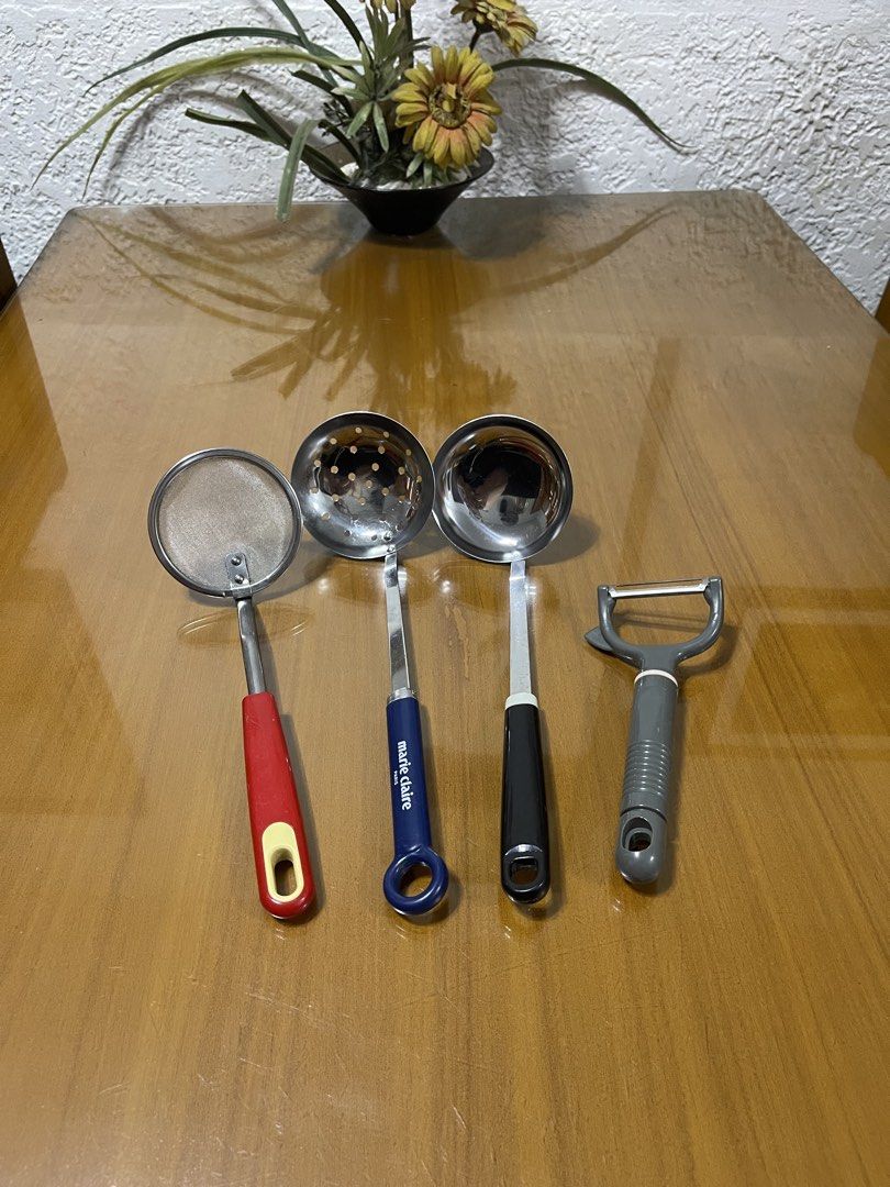 Assorted Kitchen Utensils (Category: Other Kitchenware & Tableware) located in Quezon City. Submitted by doublelkitchenware (Listing ID 1470210850, Image 1). Description: Assorted Kitchen Utensils Made in Japan Kai Stainless Steel Scum fryer ladle 25cm Marie Claire Stainless Ladle 28cm Soup Ladle 27cm Peeler 16.5cm Minimal sign of usage Pick up or shipping via lalamove Provincial 🚚j&t Novaliches Qc.