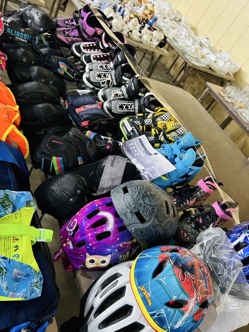 Assorted Roller Skates Helmets and Protective Gear Bundle (Category: Skates, Rollerblades & Scooters) located in Manila. Submitted by starbalesukandjapansurplus (Listing ID 1470347994, Image 1). Description: - Kids Skating Gear & Safety Sets - Available items: Inline skates, roller skates, helmets, knee pads, elbow pads, and wrist guards - Fun designs: Spiderman, cute owls, and trendy abstract prints - Ideal for beginners learning to skate or bik