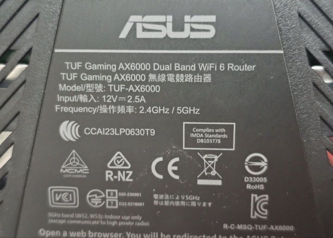 ASUS TUF Gaming AX6000 Dual Band WiFi 6 Router, Computers & Tech, Parts ...