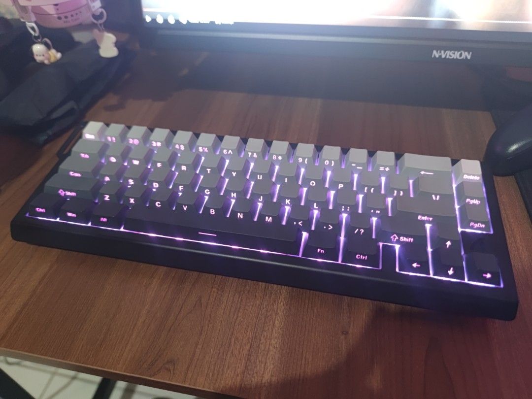 Attack Shark X68HE Pro (Category: Computer Keyboard) located in Manila. Submitted by cailser (Listing ID 1470270608, Image 1). Description: Attack Shark X68HE Pro - Connection: Tri-mode Connection - Layout: Compact design with dedicated arrow keys - Keycaps: Gradient gray keycap set (dark to light) - Lighting: Vibrant RGB backlighting - Condition: Fully functional, clean unit.