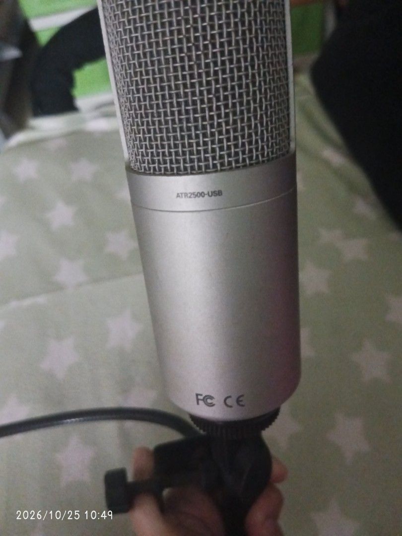 Audio-Technica ATR2500-USB Condenser Microphone with Stand and Pop Filter (Category: Microphones) located in Muntinlupa City. Submitted by marim45981 (Listing ID 1470166092, Image 3). Description: - Model: Audio-Technica ATR2500-USB Microphone (Silver) - Condition: Excellent, ready to use - Connectivity: Plug-and-play USB with front headphone jack and volume buttons - Best for: Streaming, podcasting, voiceovers, and music recording - Inclusions: 