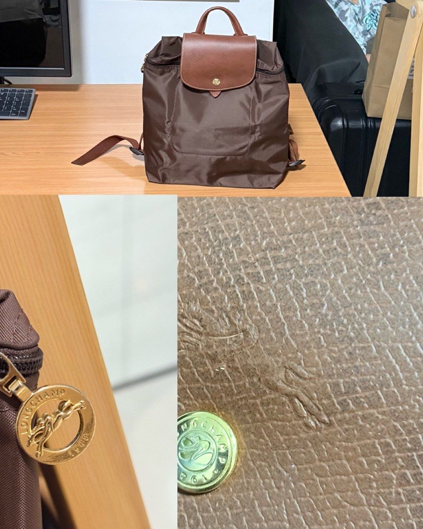 Authentic Longchamp Le Pliage Mocha Brown Backpack (Category: Backpacks) located in Manila. Submitted by mkyscloset (Listing ID 1470266843, Image 3). Description: - 100% Authentic Longchamp Le Pliage backpack in Mocha Brown - Bought from Longchamp Boutique at Dubai Airport (Original price: PHP 8,500) - Material: Durable nylon body with signature brown leather flap and handle - Hardware: Gold-tone - Features: Adjustable shoulder straps and secure 