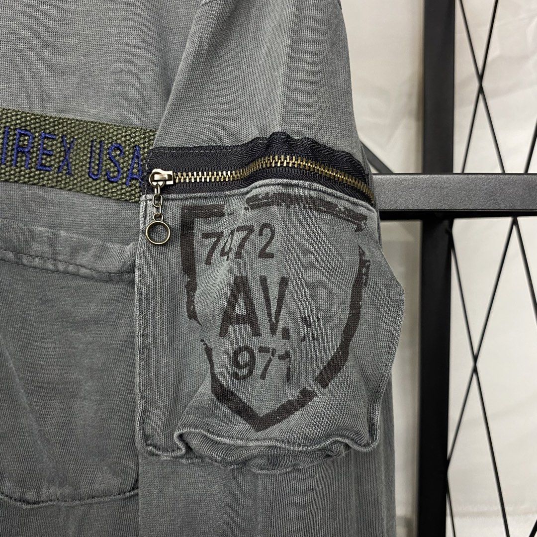 Avirex Military Longsleeves (Category: Coats, Jackets and Outerwear) located in Cebu City. Submitted by cebuvntgvibes (Listing ID 1470216235, Image 3). Description: 21W x 29L (M-XL) . Excellent to new condition. Nice charcoal-wash colorway. Utility pockets on both sleeves. Military-style stencil prints. No issue. . Mine ₱1,200+sf.