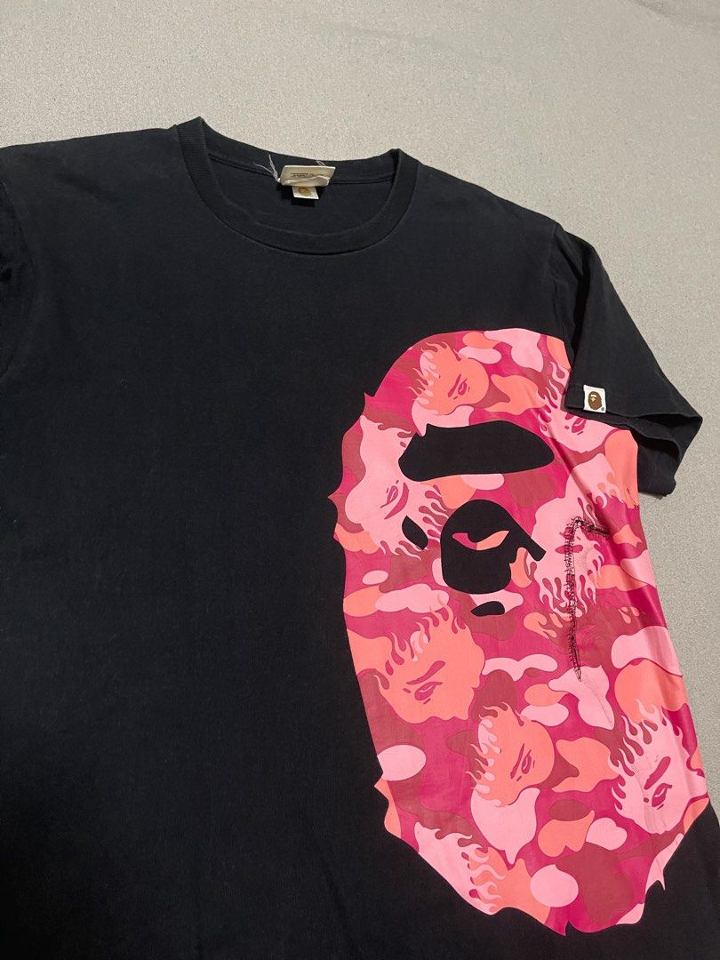 BAPE Big Head Logo Camou Shirt (Category: Tshirts & Polo Shirts ) located in Bulacan. Submitted by sanjisthrift (Listing ID 1470207202, Image 2). Description: Size Medium Width 20 Length 26.5 Very Good Condition 9/10 Good fade Repaired Stitched.