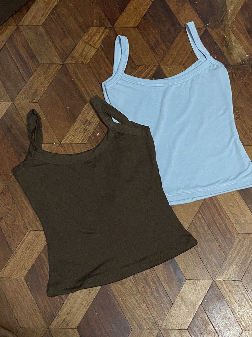 BASIC TOPS (TAKE ALL) (Category: Sleeveless) located in Pasig City. Submitted by minnie.12 (Listing ID 1470336020, Image 2). Description: TAKE ALL: Pink, Brown, and Light Blue top Size: XS 📍Pasig City 🚛 jnt/ lalamove item+sf MOP: Gcash.
