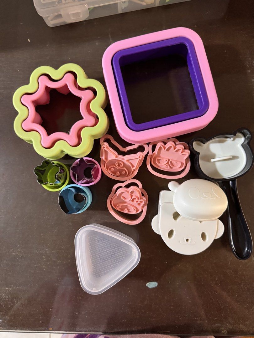 Bento Cutter Set / Sandwich Cutters / Rice Molder (Category: Bakeware) located in Antipolo. Submitted by mikmik0517 (Listing ID 1470237603, Image 1). Description: - Bento box and snack making tool set - Includes square frame molds, flower cutters, and character stampers - Comes with small metal star cutters, triangle rice mold, and panda egg mold - Perfect for shaping food into fun, creative designs - All items are thoroughly cleaned and ready fo