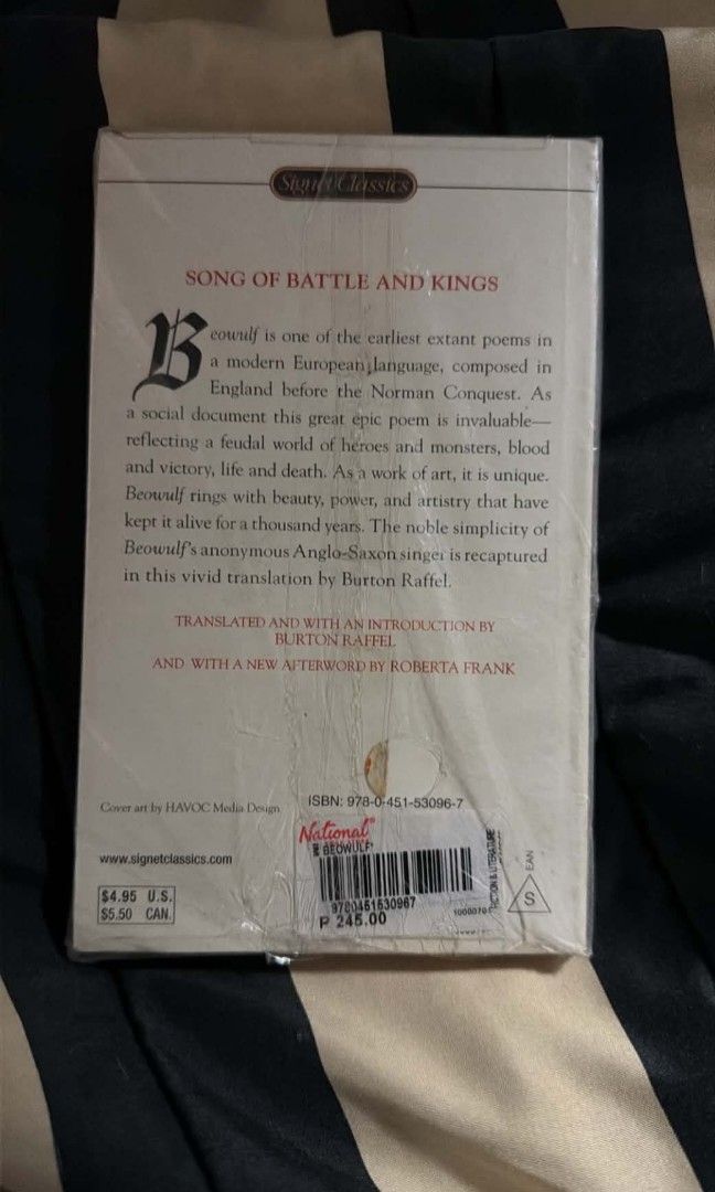 Beowolf Book | Paperback | Sealed (Category: Storybooks) located in Caloocan City. Submitted by fayedafairy (Listing ID 1470315283, Image 3). Description: *＊✿❀ 𝐹𝑜𝑟 𝑆𝑎𝑙𝑒 ❀✿＊* Beowolf Book | Paperback | Sealed ꨄ OG price: Php245 ꨄ Bought at National Book store ꨄ Price negotiable ꨄ Paperback ꨄ Never used ꨄ Item is in perfect condition ꨄ Item is sealed ꨄ Rsf: not interested in reading anymore ꨄ Message me for more details and pictures.
