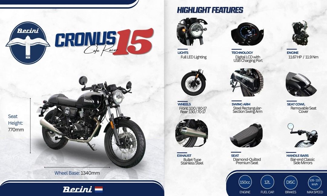 Berini cronus 150cc (Category: Motorbikes for Sale) located in Manila. Submitted by ejcadayona42441 (Listing ID 1470144014, Image 3). Description: Testing waters po This is a fully paid na w/ receipt Only 2 weeks old plng Trade to your 2025 up model 150cc automatic scooter w/ no issue also Pass po sa add ako. Meet up lower Antipolo/Marikina.