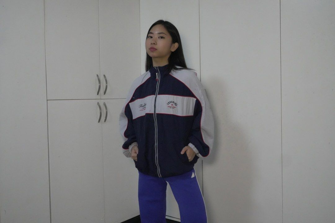 Bershka Track Jacket (Category: Coats, Jackets and Outerwear) located in Manila. Submitted by danse.ph (Listing ID 1470249551, Image 1). Description: worn: several times size: S color: light blue, navy blue, red.