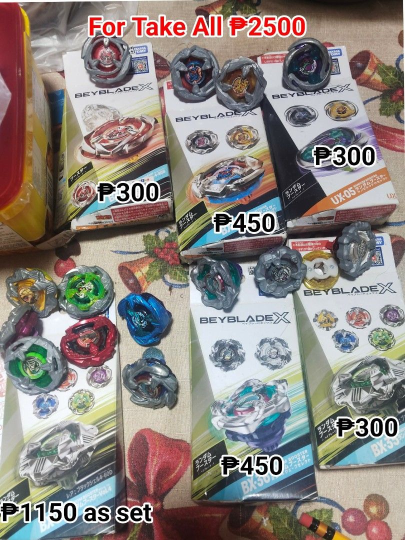 Beyblade X Collection/Bundle (read description) (Category: Action & Battle Toys) located in Manila. Submitted by doveearts (Listing ID 1470180415, Image 1). Description: Selling preloved Beyblade collection/set WYSISWYG, Please manage your expectations. (can provide more photos and videos for sure buyers only.) Prices are included in each photo. SOLD: Wizard (450), Whale and the 1150 set. everything else is still available MOP: Gcash, Gotyme or M