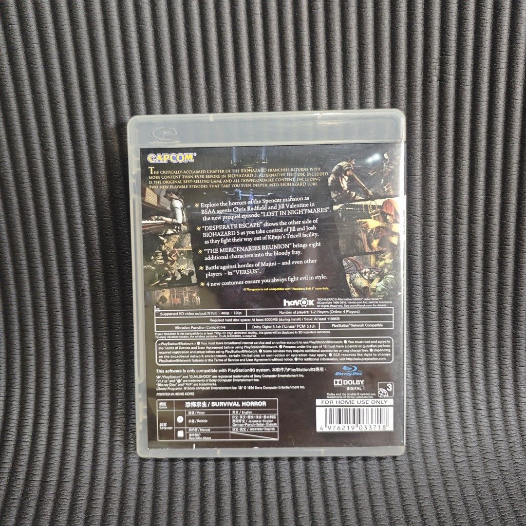 Biohazard 5 Alternative Edition PS3 Game R3 CIB (Category: PlayStation) located in Quezon City. Submitted by shopme_gadget30 (Listing ID 1470206886, Image 3). Description: kindly read the details first for sale fixed price mint condition tested and working with Case and disc game (no scratches) with Manual compatible to ps3 console R3 Region qc area meet up: sm north shipping fee must shoulder by the buyer via lalamove or grab payment: bdo/gcash 
