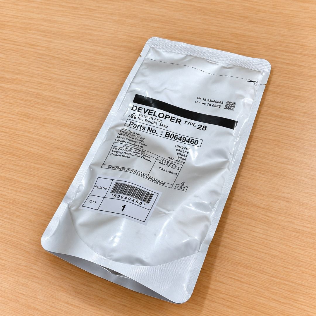 Black Developer for Ricoh MP2554/MP 3554 (345g) (Category: Other Accessories) located in Quezon City. Submitted by copieronlineinc (Listing ID 1470326995, Image 3). Description: ⚙️ RICOH MP2554 / MP3554 DEVELOPER – BLACK, 345G 🖨️ BETTER DEVELOPMENT. RELIABLE PRINTING. Ricoh Developer Type 28 is used inside the developing unit to support the toner-development process during printing and copying. 📌 PRODUCT DETAILS • Brand: Ricoh • Part No.: B0649