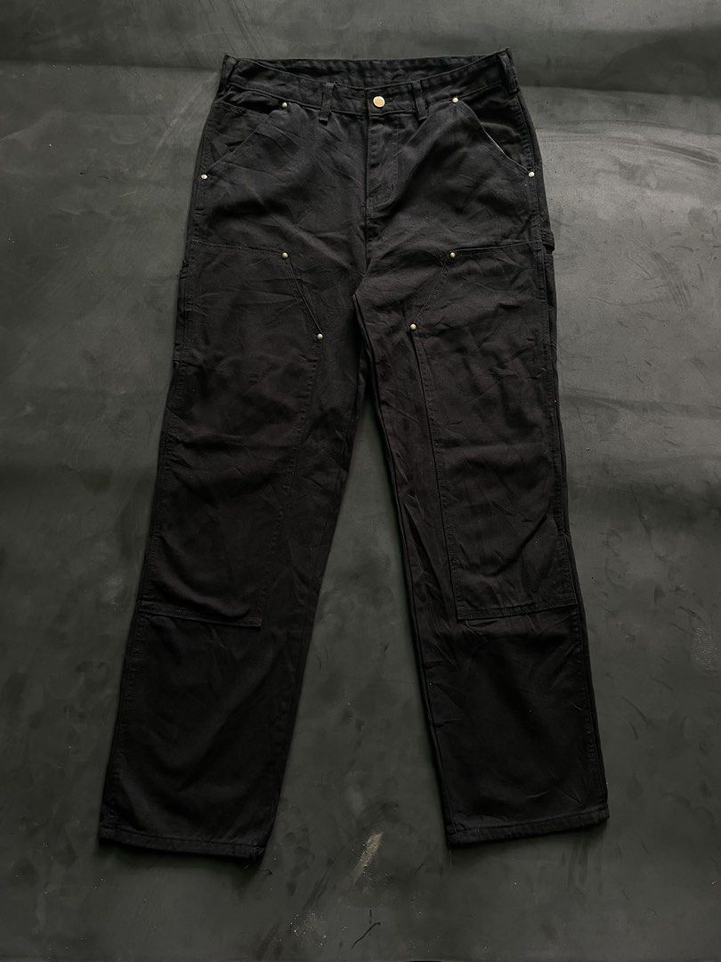 black double-knee carpenter or utility pants (Category: Activewear) located in Bocaue. Submitted by mosthighcollective (Listing ID 1470183098, Image 1). Description: black double-knee carpenter or utility pants Size: 32-34 waist Dimes: 32-34 waist 43.5 length Open hem: 9.5 Excellen condition No issue 1500 only Dm me ro purchase 📥.