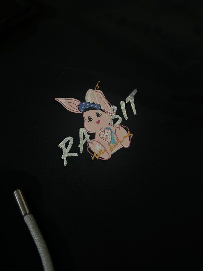 Black Short Sleeve Rabbit Graphic Hoodie (Category: Hoodies) located in San Fernando. Submitted by thrift_lang_ni_kim (Listing ID 1470313983, Image 3). Description: ⬇️ DETAILS ⬇️ Black Short Sleeve Rabbit Graphic Hoodie DIMENSIONS (INCHES) Width:22 Length:28 Best fit: L Color rate:9/10 Condition/Issue:Good condi Mine: ₱250 Minimum increment: ₱50 Already washed and ready to wear. 📌 Please check all photos carefully for any flaws or issues. All no