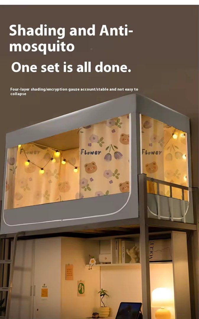 Blackout bed tent room divider (Category: Other Home Furniture) located in Taguig. Submitted by riri_aofe (Listing ID 1470180129, Image 3). Description: - Size Selection L: 190cm W:86cm H:107cm -Blackout fabric blocks light for a better and deeper sleep - Adorable cartoon bunny graphics on the side curtains - Creates a cozy, private space in shared rooms or dorms - Fits standard bunk bed and loft bed frames - Easy to set up and remove Negotiable‼
