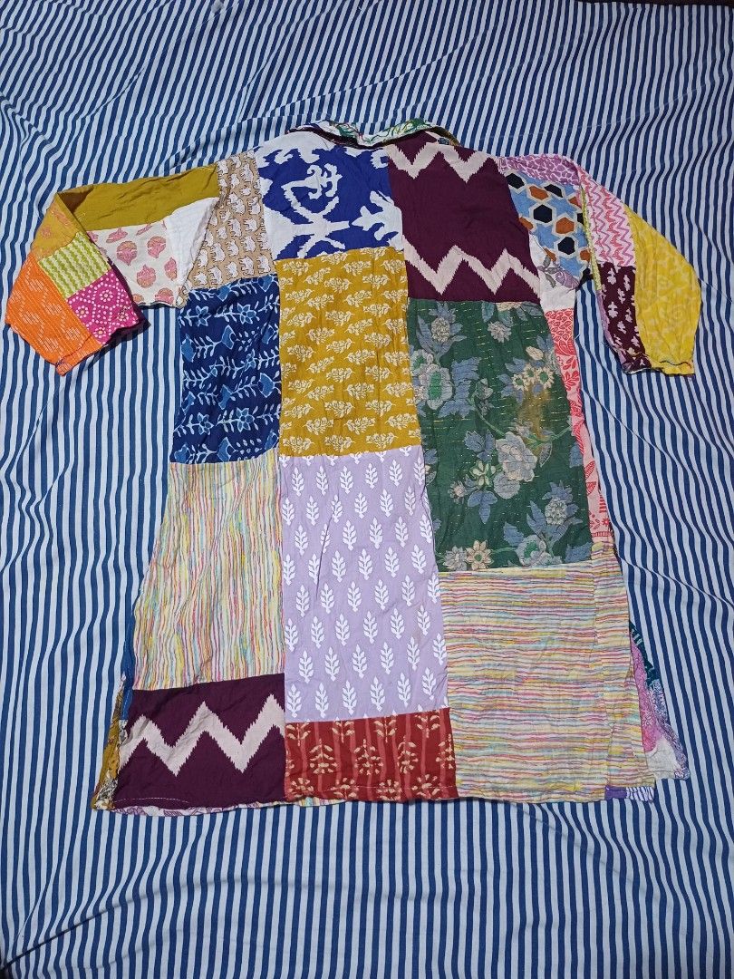Boho Patchwork Kaftan Dress (Category: Coats, Jackets and Outerwear) located in San Juan City. Submitted by marie_d_r (Listing ID 1470347363, Image 3). Description: - Style: Bohemian patchwork dress , - Material: Vintage cotton fabrics - Design: Unique multicolored patchwork featuring floral, geometric, and striped prints Excellent statement outerwear piece.