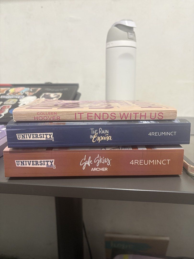 Books for Sale !!! (Category: Storybooks) located in Mandaluyong City. Submitted by tjadreen (Listing ID 1470187874, Image 1). Description: University series 1: The rain in españa - ₱500 w freebies University series 2: Safe skies archer - ₱500 w freebies It ends with us - 200 ₱800 if you buy both university series RFS: decluttering and need funds :) .