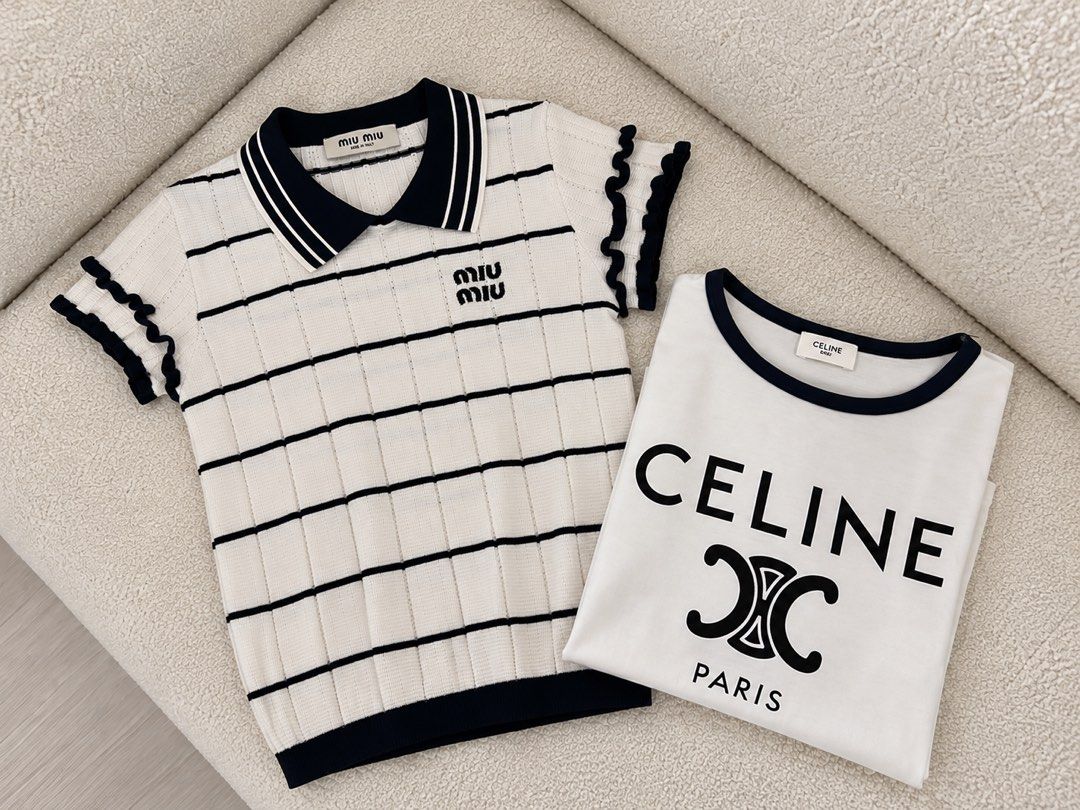 ⚜️Bundle - Celine & Miu miu shirt (Category: Luxury Apparel) located in Makati City. Submitted by 90sangel (Listing ID 1470203297, Image 3). Description: •Item: Celine shirt & Miu miu ❤︎₊ ⊹ •Size: Small-M frame •Condition: As new, no stains. .
