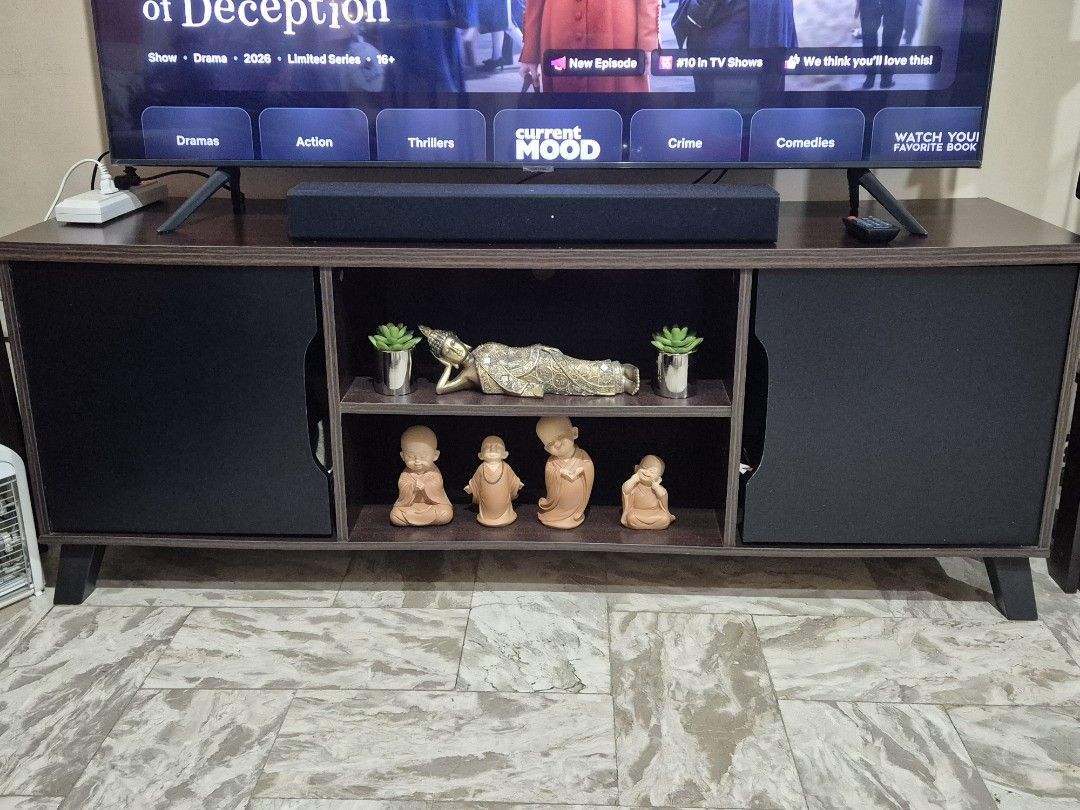 BUNDLE! TV Stand & Center Table (Category: TV Consoles) located in Las Pinas. Submitted by ramdinglasan (Listing ID 1470287053, Image 1). Description: BUNDLE! TV Stand & Center Table - ₱3,499 for BOTH TV Stand: - see pics for the minor issue - dimensions: Length = 55 inches Width = 15.5 inches Height = 21 inches Center Table: - see pics for the minor issue - dimensions: Length = 47 inches Width = 12 inches Height = 18 inches Pick up only Mode of 