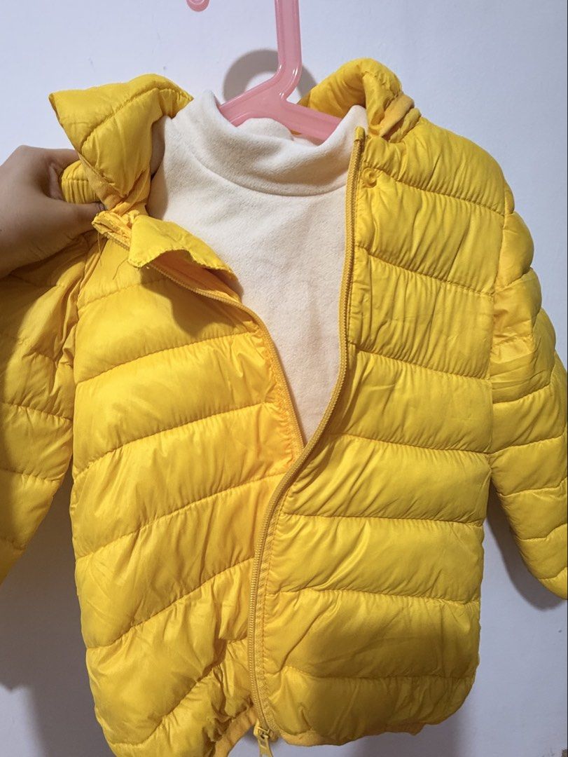 Bundle Winter outfit -Best fit 2-3T (Category: Babies & Kids Fashion) located in General Trias. Submitted by tinyfits_outgrown (Listing ID 1470268390, Image 2). Description: Bundle Yellow Puffer - Used Once Cream top - unused .