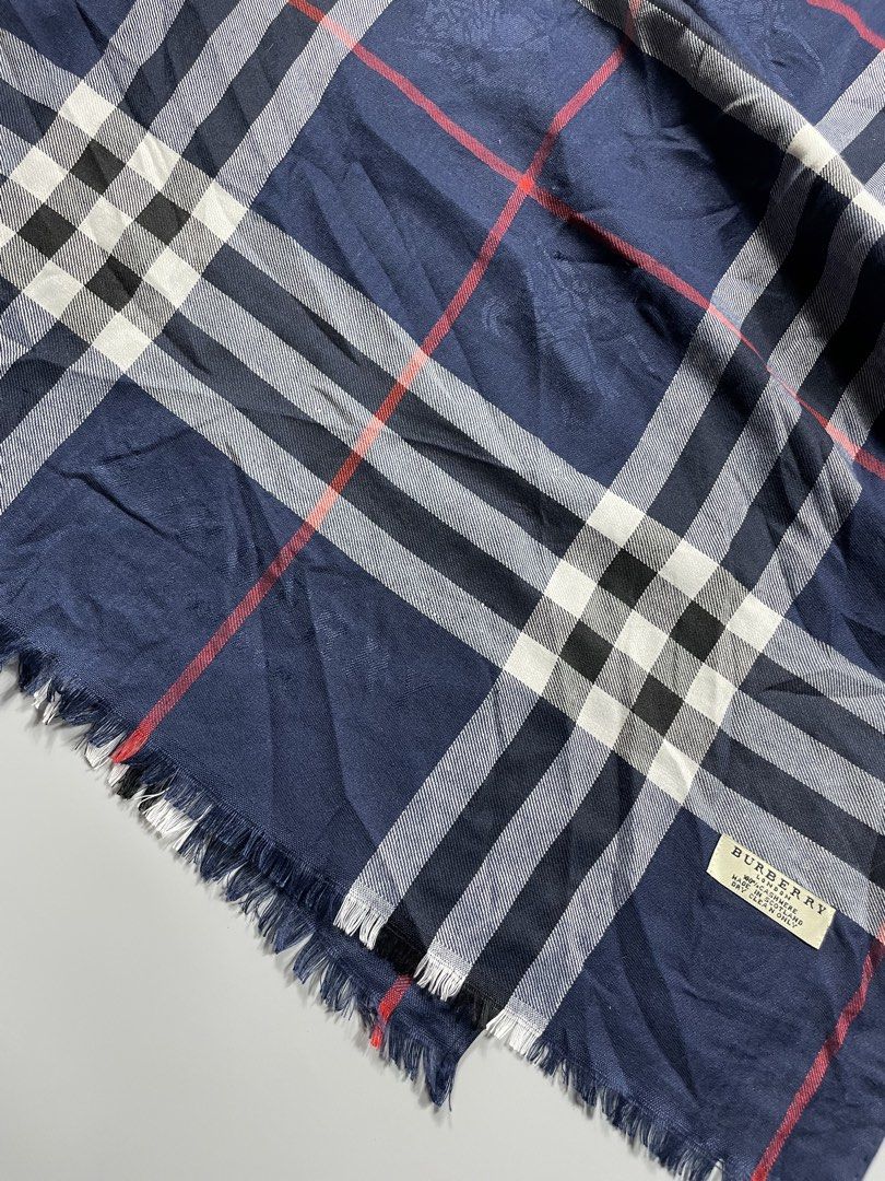 Burberry plaid shawl Navy blue (Category: Luxury Accessories) located in Taguig. Submitted by _curatedfits (Listing ID 1470317707, Image 2). Description: Burberry plaid shawl Navy blue Width 27” Length 62” No flaws - 1,100 Dm! .