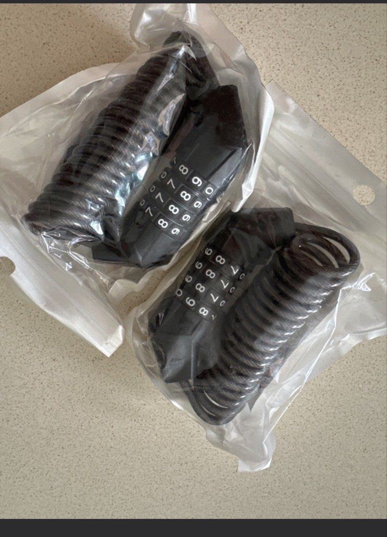Cable Combination Lock 3-Pack (Category: Bicycles) located in Singapore. Submitted by vivianidleitems (Listing ID 1470295321, Image 1). Description: Brand-new 4-digit coiled cable combination locks, 3pieces for $9.90. Portable design, suitable for bicycles, helmets and luggage..