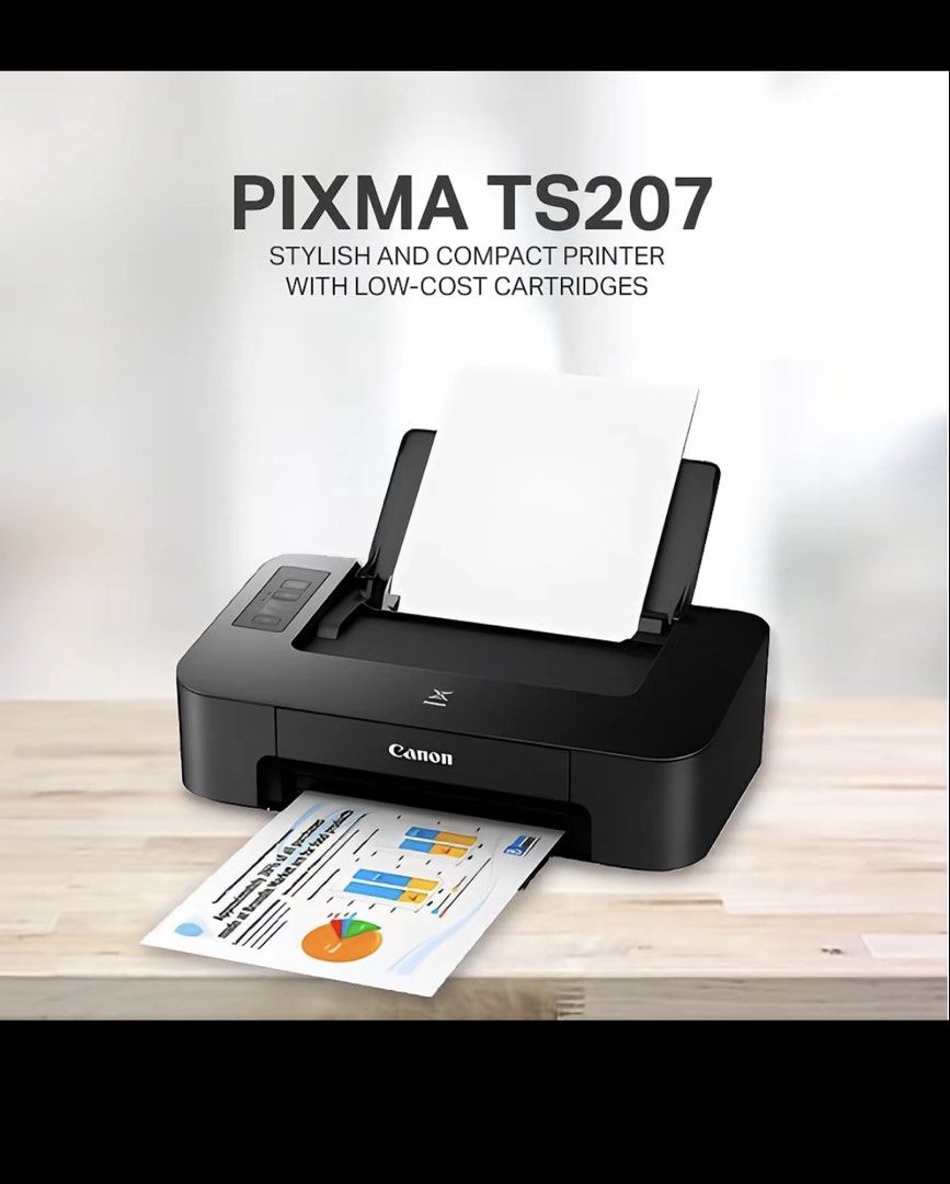 Canon Pixma TS207 Inkjet Single Function Printer (Category: Printers, Scanners & Copiers) located in Las Pinas. Submitted by bubblesmarble (Listing ID 1470202720, Image 3). Description: -Aug 2026 purchased; RFS: to upgrade - Model: Canon Pixma TS207 Single Function Inkjet Printer (Black) - Compact and space-saving design, perfect for small desks - Scratch and fingerprint-resistant surface for a clean look - Uses affordable cartridges ideal for ev