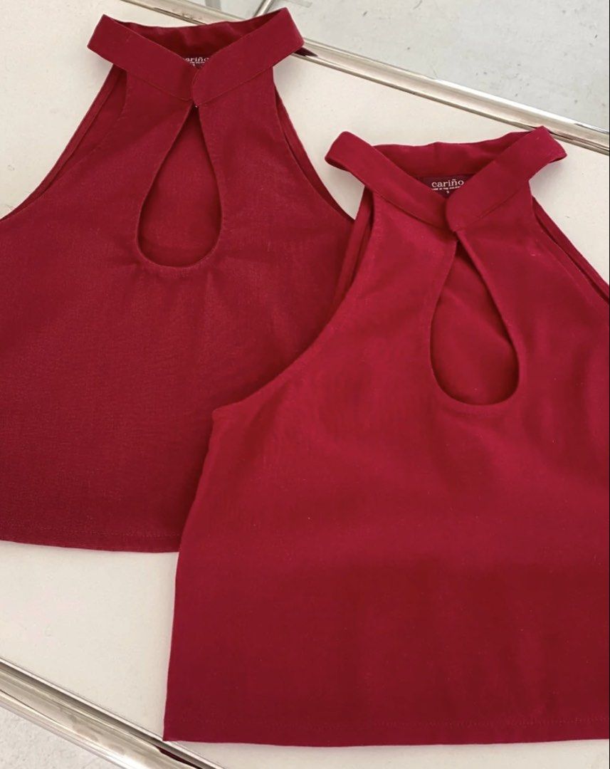 Cariño tiffany crop top maroon (Category: Sleeveless) located in San Juan City. Submitted by hibiscuspritz (Listing ID 1470307352, Image 1). Description: fixed price. no haggling. worn 3x only..