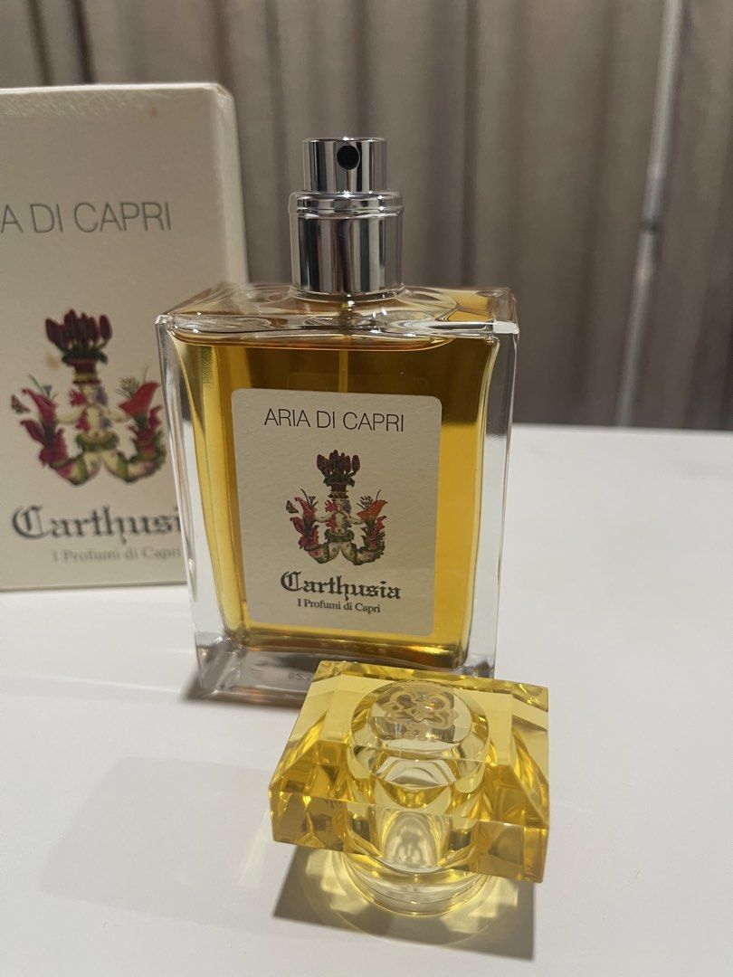 Carthusia Aria Di Capri Perfume (Category: Fragrance & Deodorants) located in Quezon City. Submitted by kirez (Listing ID 1470240483, Image 2). Description: Carthusia Aria Di Capri fragrance. Includes the original white box and yellow geometric cap. Golden amber liquid inside the clear glass bottle. Classic label design on the front. Great niche scent from Italy. Unsprayed.