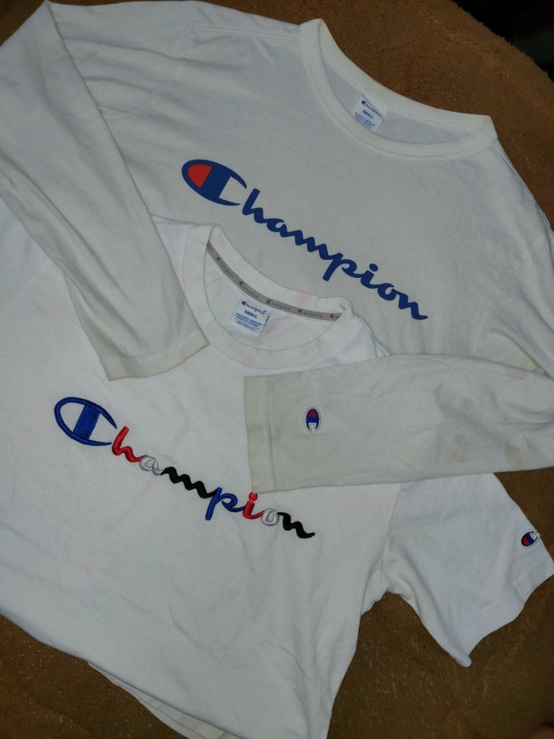 CHAMPION LONGSLEEVE X SHIRT (Category: Tshirts & Polo Shirts ) located in Baguio. Submitted by jathriftx (Listing ID 1470154181, Image 1). Description: CHAMPION LONGSLEEVE X SHIRT Both Small Needs wash (bale stains) 300 lang dalawa na.