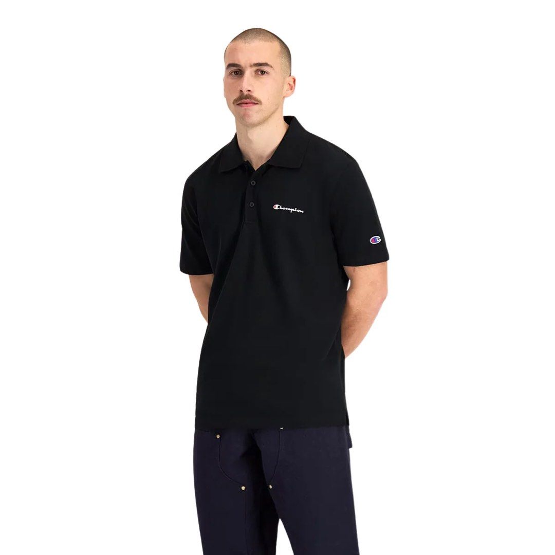 Champion Poloshirt (Category: Activewear) located in Cavite. Submitted by onebeancent (Listing ID 1470345544, Image 1). Description: Size: Large Dimension: 21" Width | 29" Length Color: Black Color Rate: 9/10 Issue: Light Collar Fade Condition: Very Good Price: 280php Additional Shipping Fee (J&T Small Pouch) 75php Luzon 100php visayas 120php mindanao.