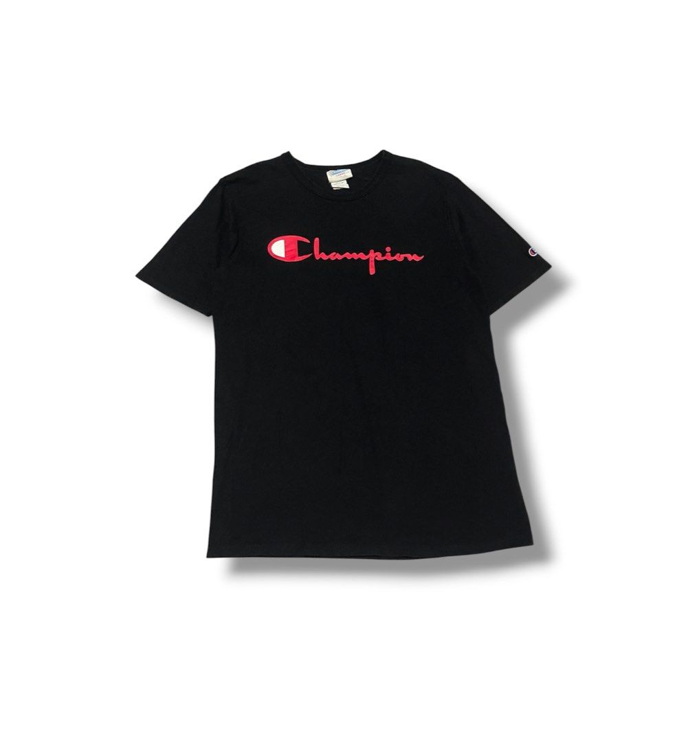 Champion Script Logo Tee (Category: Tshirts & Polo Shirts ) located in Bulacan. Submitted by sanjisthrift (Listing ID 1470203282, Image 1). Description: Size Large Width 20 Length 30 Very Good Condition 9/10.
